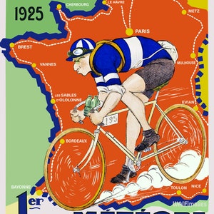 Póster de la carrera ciclista del Tour de Francia de alrededor de 1925: una imagen clásica de póster vintage con algunos retoques digitales aquí y allá.