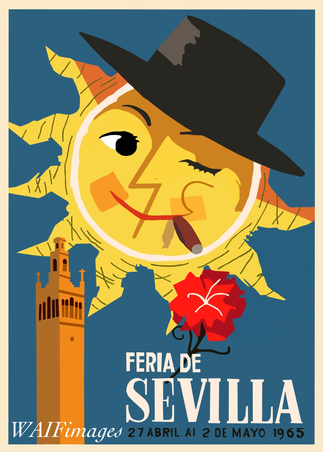 Feria De Sevilla Retro Poster Image From 1965 Mid Century Travel Poster