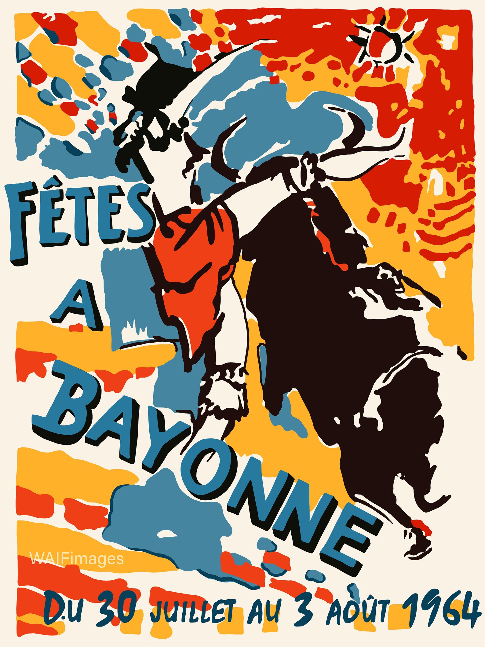 Affiche Vintage Bayonne Fêtes - Poster Décoration Multicolore En Papier Neuf Sous Tube