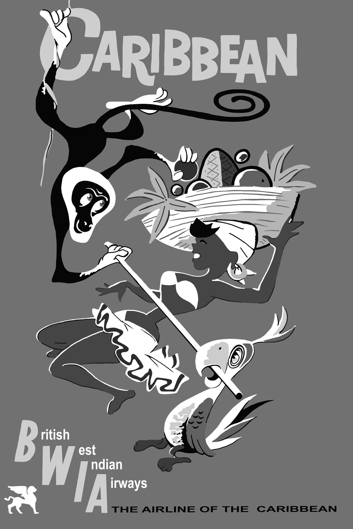 1950s Caribbean Travel Poster a Great Mid Century Image With Both