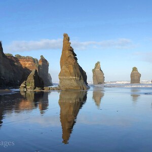 Tongaporutu Stacks - early morning photo image from The North Island of New Zealand with a  couple of painterly vartiations.
