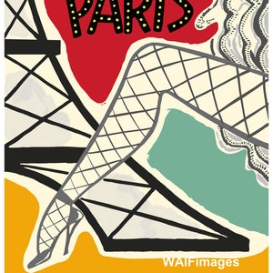 Parijs Poster uit 1956 - deze afbeelding uit het midden van de eeuw is gebaseerd op een Alitalia-reisposter uit de jaren 1950. Een Ideal wand- of kaartafbeelding.