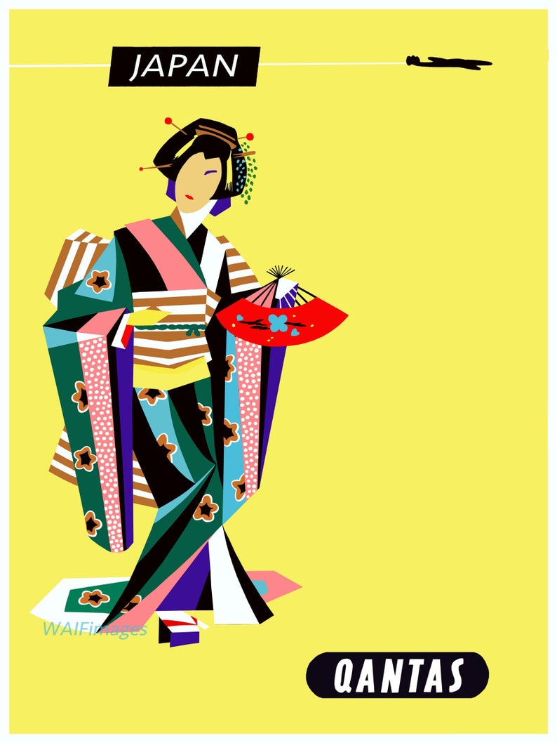Pop Art Japanese Lady from the 1960s derived from a QANTAS travel poster series with three modern versions to add some contrast. image 1