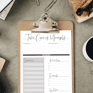 Prenez soin de vous : modèle imprimable de liste de tâches simples, planification et PDF à remplir