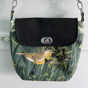 Bolso hecho a mano con trepador, bolso con forma de pájaro trepador, bolso de mano con forma de pájaro salvaje, bolso cruzado con forma de pájaro, bolso con motivos naturales, bolso Charley Harper, bolso de tela con corcho