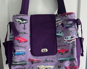 Corvair Travel Bag, Handmade bag, Diaper Bag, Tote Bag, Car Collector Gifts, Vintage Cars, Auto enthusiast gift