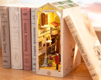 Build Your Own Book Nook, Doll House DIY Kit, Model Set, Miniature Book Nook Craft Kit for Adults, Mini Diorama Room, Sunshine Town