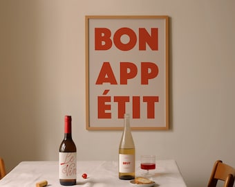 Bon Appetit Poster, Typography Print, French Quote Poster, Kitchen Wall Art, Kitchen Wall Decor, Food Prints, Kitchen Prints