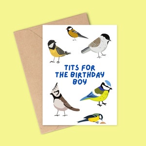 Carte d'anniversaire drôle pour lui, seins pour la carte de garçon d'anniversaire, carte drôle, carte d'anniversaire, cartes d'oiseaux de mésange, cartes d'anniversaire drôles