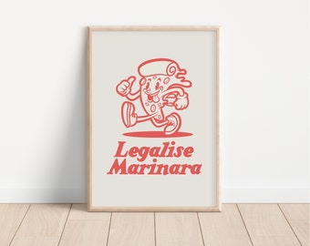 Legalise Marinara, Gallery Wall, Funny Kitchen Wall Art, Kitchen Prints, Retro Poster, Retro Wall Decor, Vintage Prints, Unframed, Kitchen