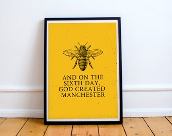 Manchester Print, Manchester City Art Print, Manchester Bee, Manchester Print Unframed, A4, A3, Manchester Bee, Love Manchester,