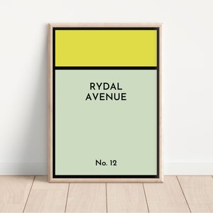 Custom Inspired Monopoly Board Print, Gift Idea, Custom Monopoly Property Street, New Home Gift, Housewarming, A5 A4 A3 A2, Personalised