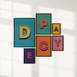 Impresión de letras en negrita retro, alfabeto personalizado, arte de pared personalizado, impresión A5 A4 A3 A2, impresiones caseras personalizadas, impresiones modernas extravagantes, pared de la galería