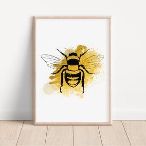 Bee Art Print, Manchester Art Print, Manchester Bee,  Manchester Print Unframed, A5/A4/A3/A2, Manchester Bee, Bee Art, Gold Colouring,
