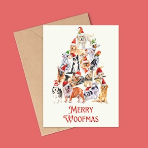Merry Woofmas Christmas Card, Dog Illustrations Card, Christmas Card For Dog Lover, Christmas card, Dog Themed Christmas Cards