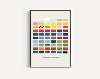 The Colours Of Manchester Print, City Of Manchester Print, Manchester, Manchester Print Unframed, A4 A3 A2, Manchester, Love Manchester