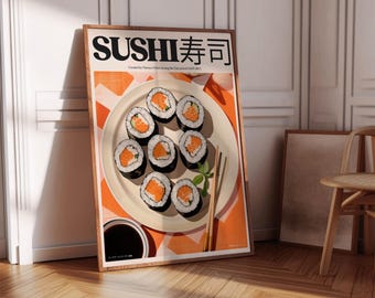 Sushikunstprint, Japans eten muurdecoratie, leuke keukenposter voor sushiliefhebbers, sushiprints, keukenkunst, keukenprints
