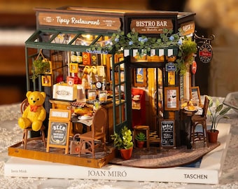Build Your Own Bistro Bar Restaurant, Doll House DIY Kit, Model Set, Miniature Shop Craft Kit for Adults, Mini Diorama Shop with Furniture