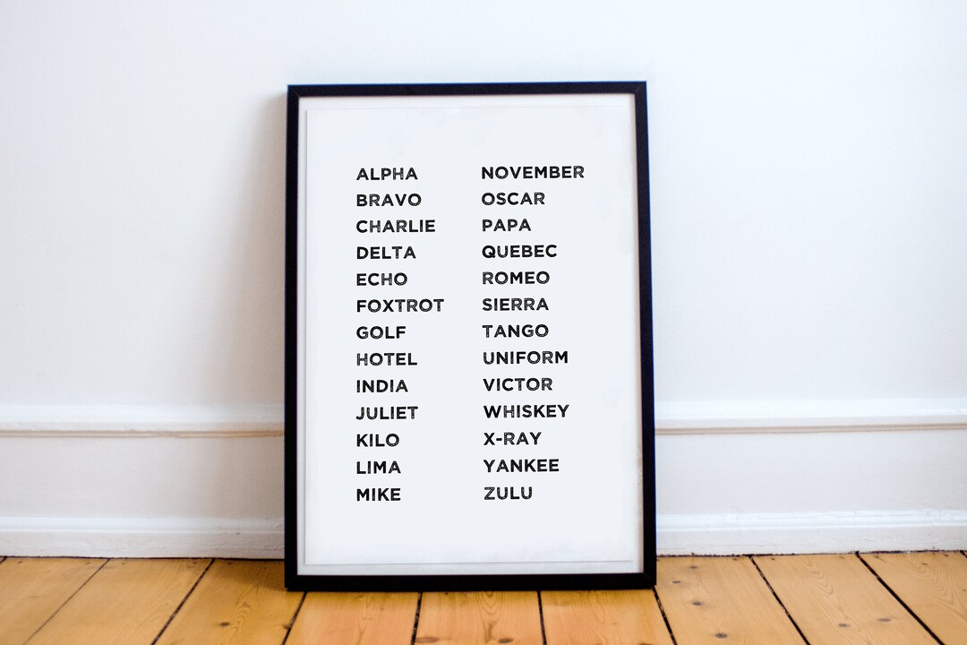 Phonetic Alphabet Art Print Military Style Print Minimalist Print Phonetic alphabet art print military style print minimalist print