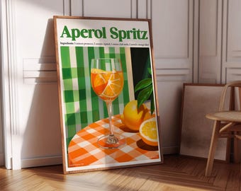 Aperol Spritz-kunstprint, Italiaanse cocktailmuurdecoratie, levendige zomerbarposter, ingelijste, cocktailprints