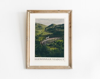 Scotland art print, Glenfinnan Viaduct Print, Oil Paint Style, Scotland, Glenfinnan, Steam Train wall art, Scotland Wall Decor, Landscape,
