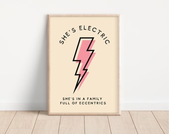 She's Electric Oasis Inspired Art Print, Oasis Wall Art, She's Electric, Music Print, Rock Music Art, Music Wall Art, Oasis, Music Lyrics,