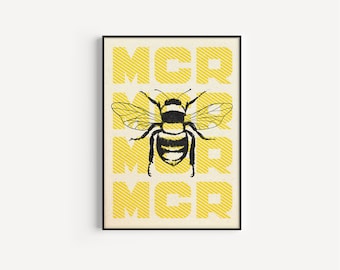 Impresión de Manchester, Abeja de Manchester, Impresión artística de Manchester, Impresión de Manchester sin marco, A5/A4/A3/A2, Amor Manchester, Pared de galería, Sala de estar