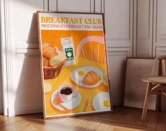 Breakfast Club kunst aan de muur, decor keuken eetkamer, moderne ontbijtposter, foodie-kunstwerk, leuk cadeau voor fijnproevers