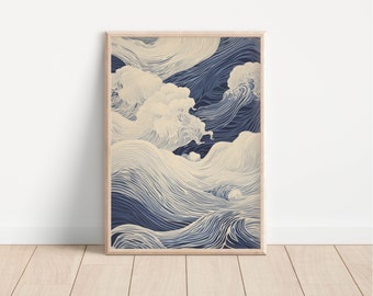 Beukende golven print, golven kunst, zeeposter, golfafdrukken, abstract zeegezicht, zeethema muurkunst, ingelijste, originele kunstprint