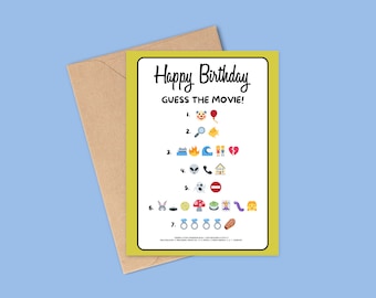 Unique Birthday Card For Movie Fan, Guess The Movie Birthday Card, Movie Quiz Card, Happy Birthday, Birthday Card, Card for Movie Fan