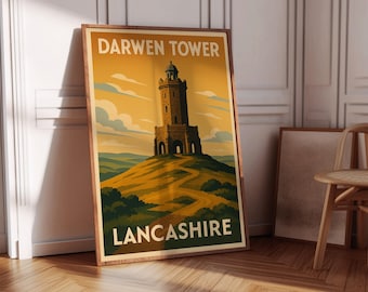 Darwen Tower print, Jubilee Tower kunst aan de muur, Lancashire landmark poster, Darwen Home decor, Darwen Gift, lokale bezienswaardigheden, Darwen prints