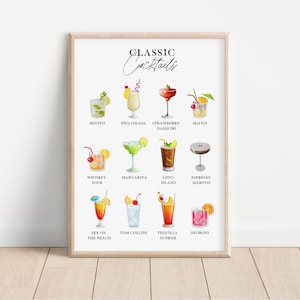 Classic Cocktails Print, Cocktails Poster, Cocktails Art, Cocktail Gifts, Bar Print, Cocktails, Cocktail Selection, Kitchen Art, Dining Room