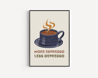 Retro Quote Wall Art Print, More Espresso Wall Décor, Coffee Art Print, Kitchen Wall Art, A5 A4 A3 Coffee Poster, Café Print, Colour Options