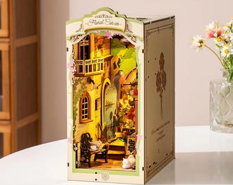 Build Your Own Book Nook, Doll House DIY Kit, Model Set, Miniature Book Nook Craft Kit for Adults, Mini Diorama Room, Floral Corner