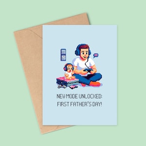 Première carte de fête des pères, jolie carte de jeu pour papa, nouveau mode déverrouillé, carte de fête des pères, cartes pour papa, cartes de jeu pour papa