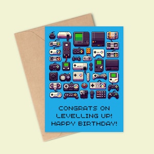 Carte de joyeux anniversaire pour gamer, Carte pour jeux vidéo, Carte pour joueurs, Carte de joyeux anniversaire, Carte pour fans de jeux vidéo, Style rétro