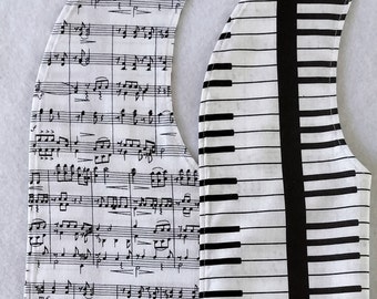 Music Sheet and Piano Keys Adult Bib Style Reversible Clothing Protectors