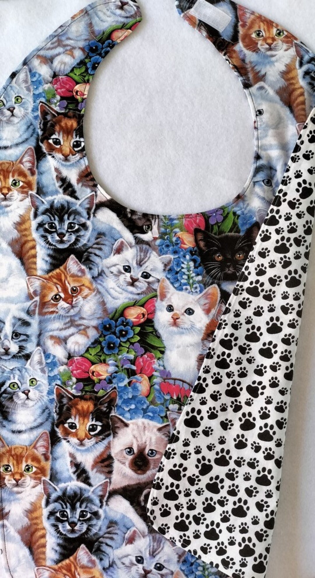 Bib Pattern Cat Cats and Kitten Fabric Adult Bib Style Reversible Clothing Protectors ...