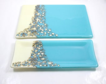Fused Glass Cheese Board, Cracker Tray, Turquoise & Vanilla Cheese Board, Housewarming Gift