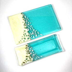 Fused Glass Cheese Board, Aqua & Vanilla Cracker Tray and Cheese Board, Glass Serving Dish, Fused Glass Charcuterie Board