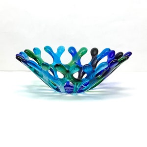 Blue Coral Bowl, Fused Glass Ocean Candle Holder, Blue and Green Glass Coral Bowl, Aqua, Turquoise Bowl