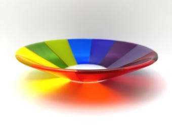 Rainbow Fused Glass Art Bowl, Pinwheel Display Piece