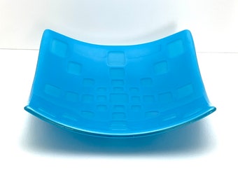 Fused Glass Turquoise Plate, Optical Illusion Art Glass Decor, Windows Candy Dish