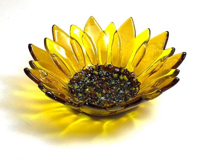 Fused Glass Sunflower Flower Art Sunflower Bowl Candle Etsy