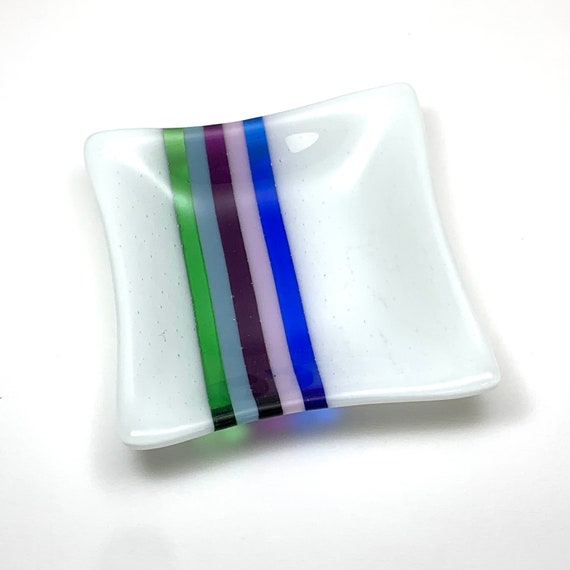 Pastel Stripes Fused Glass Plate, Spring Decor, Easter Dish, Fused Glass Art, Home Decor, Pink, Purple, Blue, Green