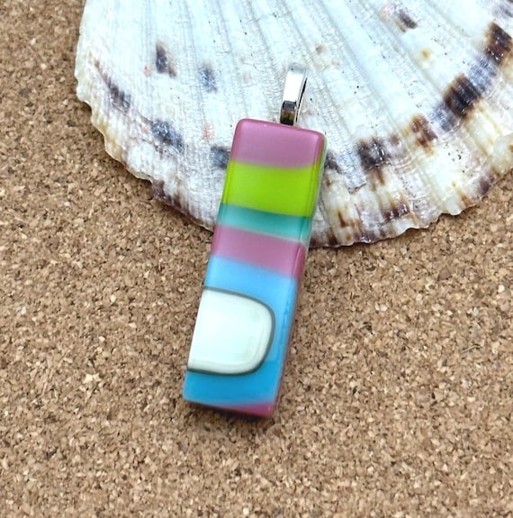 Colorful Fused Glass Pendants, Modern Necklace, Unique Glass Pendant, Stacked Squares Glass Necklace, Abstract Fused Glass Jewelry, Rainbow