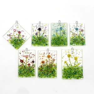 Fused Glass Flower Garden Suncatcher, Floral Glass Ornament, Fused Glass Art, Glass Floral Scene