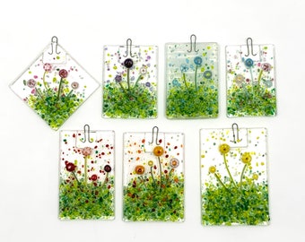 Atrapasueños de flores de vidrio fusionado, adorno floral para jardín.