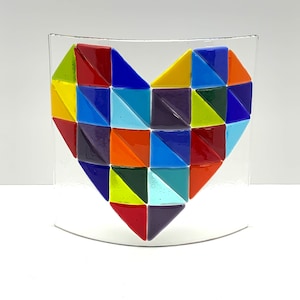 Fused Glass Heart Display: Pixel Art Rainbow Candle Screen