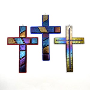 Fused Glass Cross Wall Art, Iridescent Glass Cross, Cross Wall Hanging, Cross Wall Art, Glass Home Decor